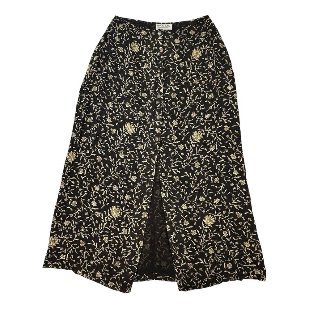 Vintage Emanuel Ungaro Maxi Skirt Womens Size 6 Floral Brown Buttons A-Line Y2K
